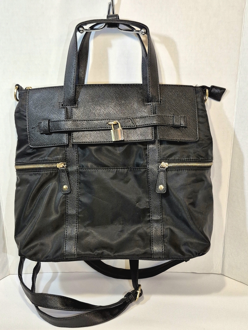 Yoki Black Convertible Backpack Tote Bag Nylon Gold Hardware Satchel Travel Bag